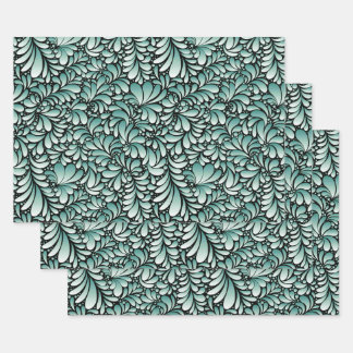 Desirable Fleur Pattern in Minty Green Wrapping Paper Sheets