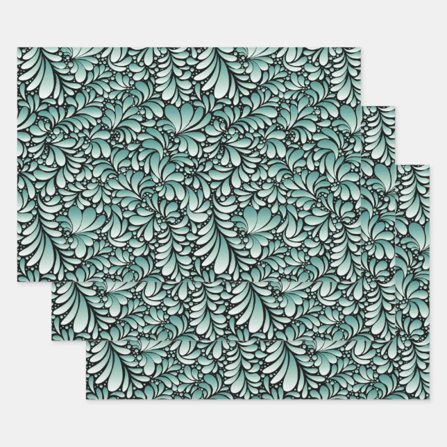 Desirable Fleur Pattern in Minty Green Wrapping Paper Sheets (Set)