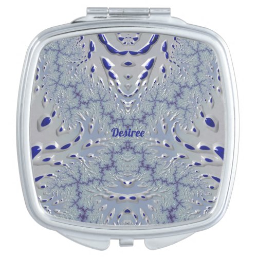 DESIREE  Blue Purple and White 3D Fractal  Compact Mirror