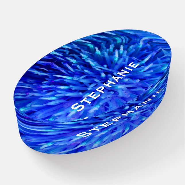 Desk Glass Paperweight, Blue Abstract Paperweight (Angled)
