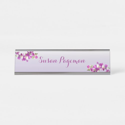 Desk Hanging Name Plate Purple Plum Lav Orchids