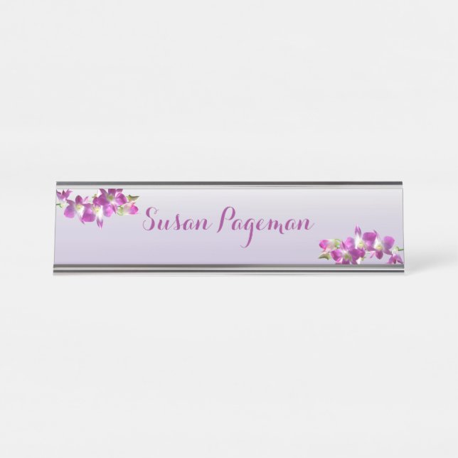Desk Hanging Name Plate Purple Plum Lav. Orchids (Front)