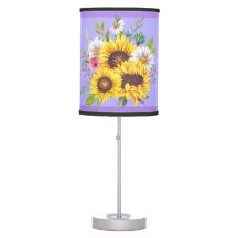 Desk Lamp in Soft Lavender with Bold Sunflower and