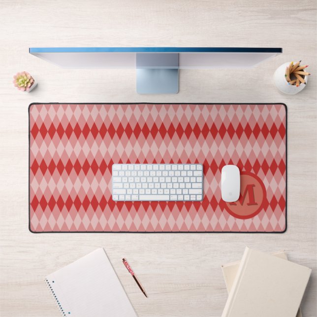 Desk mat - Argyle Pattern in Red with Monogram (Office 1)
