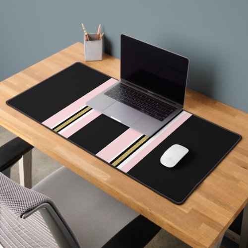 Desk Mat Pink & White Gold Black Stripe