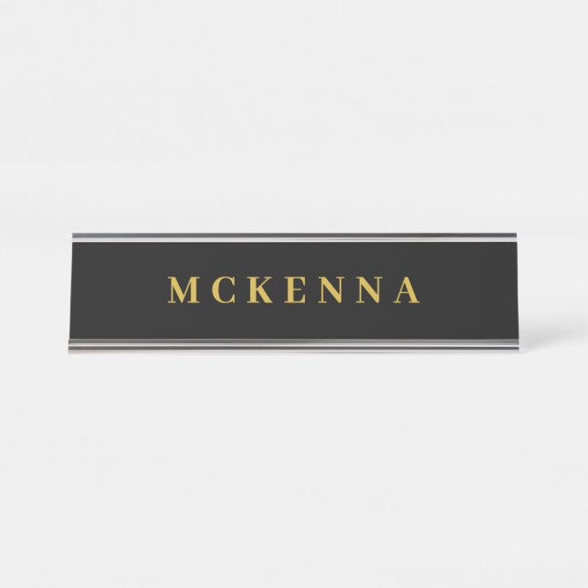 Desk Name Plate Custom Black Gold Office Sign (Front)