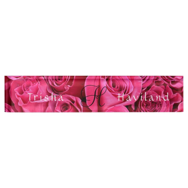 Desk Name Plate  HAMbyWG - Pink Roses (Front)