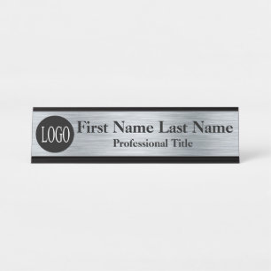Desk Name Plate Silver Color Logo Sign