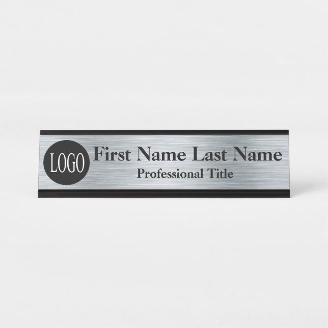Desk Name Plate Silver Color Logo Sign (Front)