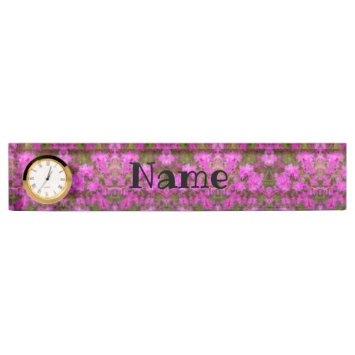 Desk Name Plate w Clock Opt_Purple Rhododendron