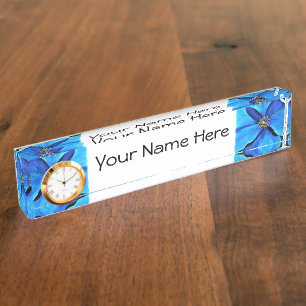 Desk Name Plate w/ Clock Option Blue Poppy