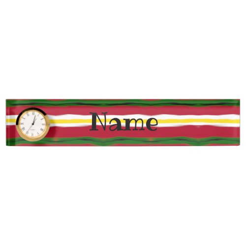 Desk Name Plate w Clock Option _RedGreenBlack