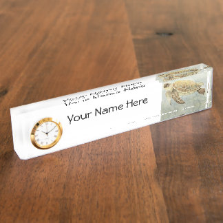 Desk Name Plate w/ Clock Option Sea Turtle #1