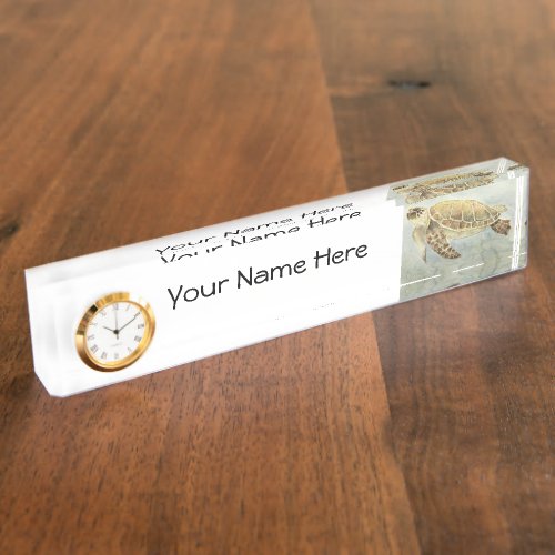 Desk Name Plate w Clock Option Sea Turtle 1