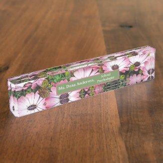 Desk Nameplate/ PINK & WHITE SHASTA DAISIES