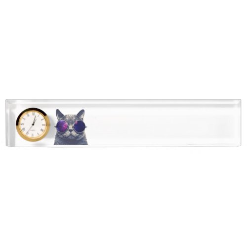 Desk Nameplate with Clock