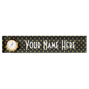 Desk Nameplate with Clock/Black with Gold Dots