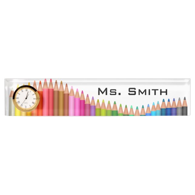 Desk Nameplate with Clock/Colored Pencils (Front)