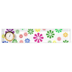 Desk Nameplate with Clock/Floral Daisies