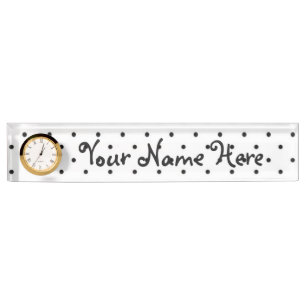 Desk Nameplate with Clock/White with Black Dots