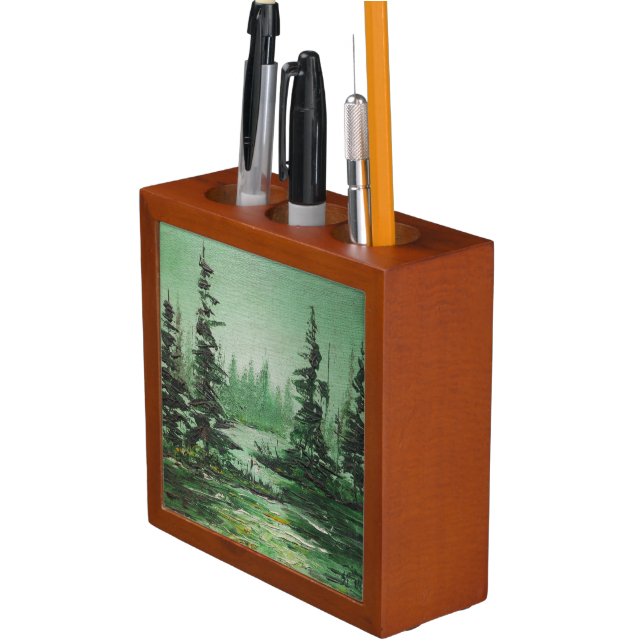 Desk Organiser Ann Hayes Painting Green Forest (In Situ)