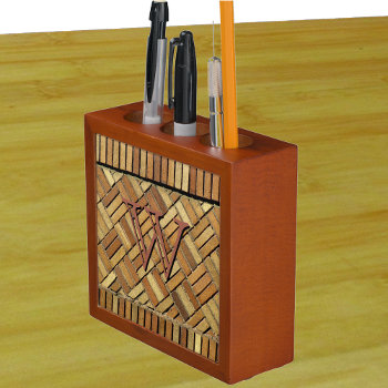 Desk Organizer - Brick Pattern With Initial by bkmuir at Zazzle