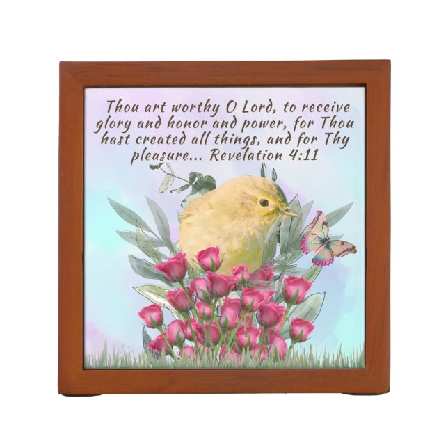 Desk organizer with bible verse and nature scenery (Back)