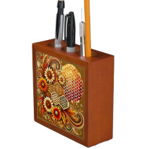 Desk Organizer with Honeycomb and Floral Design