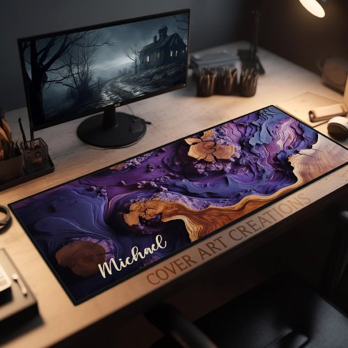 Desk Pad Burl Wood And Purple Resin  Desk Mat