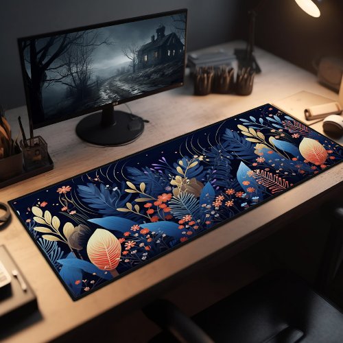Desk Pad Wildflowers And Sprigs In Blue Desk Mat