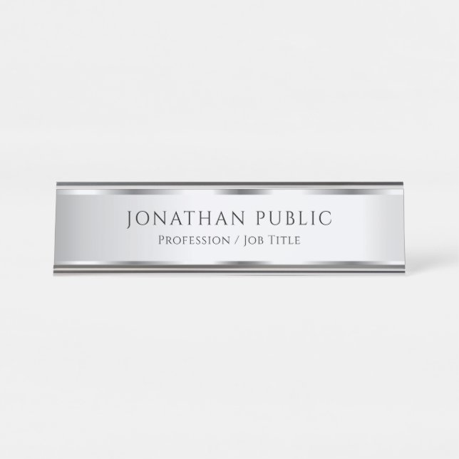 Desk Sign Name Plate Silver Look Glamour Template (Front)