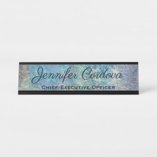 Desk Sign Peacock Teal Abstract Name Plate