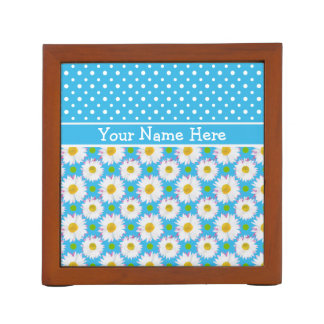 Desk Tidy to Personalize: Polkas, Daisies on Blue Organizer