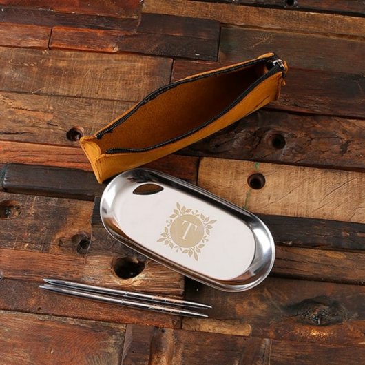 Desk Tray with Cute Leather Pencil Case Pouch (Inside)