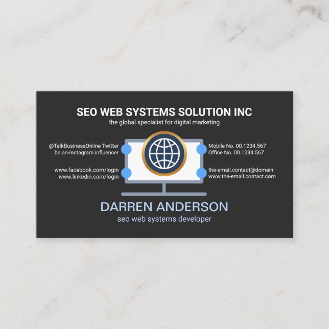 Desktop Computer Placard Web SEO Technology Business Card (Front)