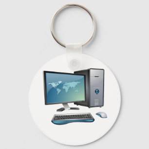 Desktop Computer with Monitor, Keyboard and Mouse Keychain