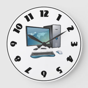 Desktop Computer with Monitor, Keyboard and Mouse Large Clock