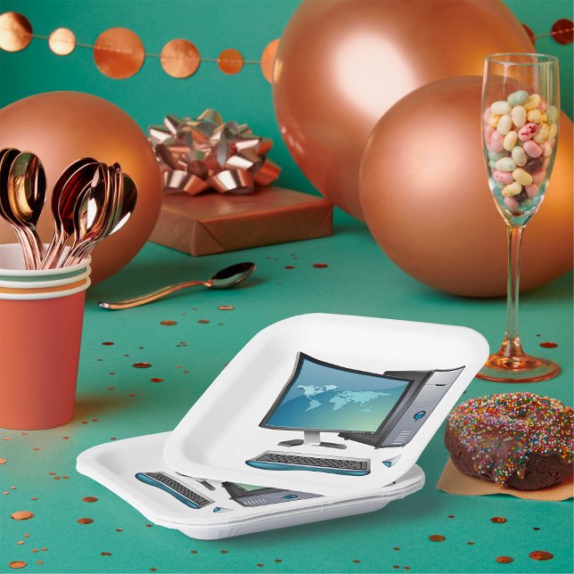 Desktop Computer with Monitor, Keyboard and Mouse Paper Plates (Creator Uploaded)
