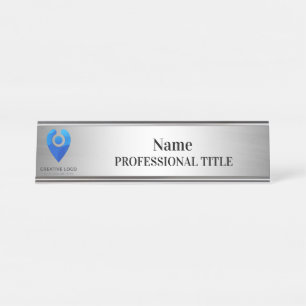 Desktop Silver Name Plate with Logo & Slogan