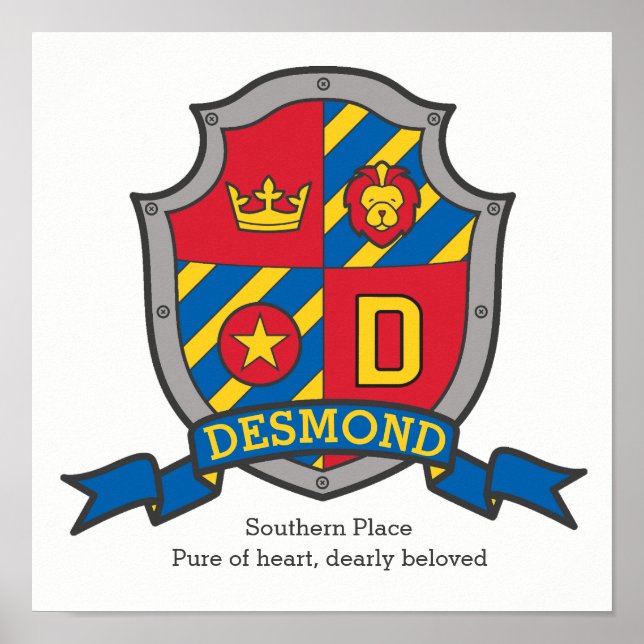 Desmond boys name meaning heraldry shield letter D Poster (Front)