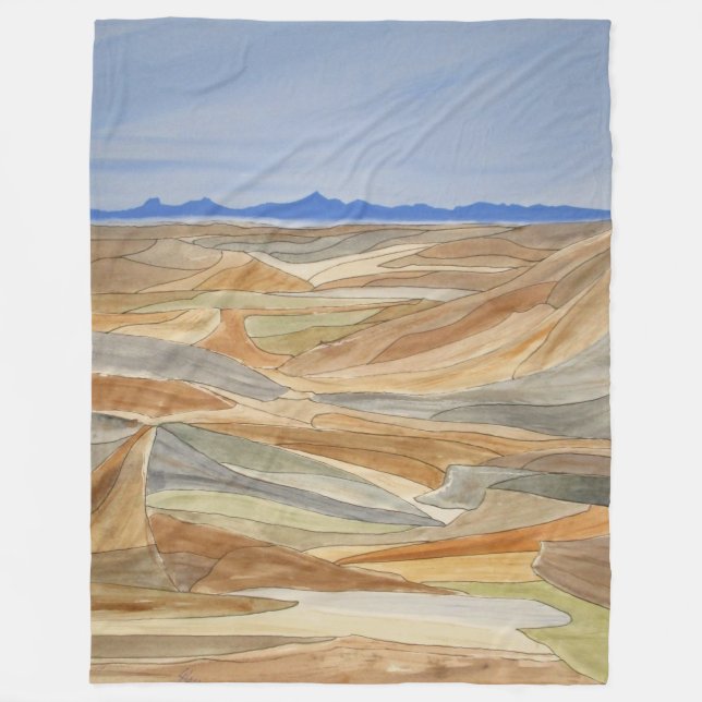 Desolate Regions Watercolor Line Art Print Fleece Blanket (Front)