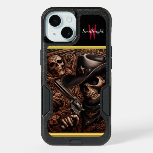 Desperado Death: Gun-Wielding Skull in Cowboy Hat iPhone 15 Case