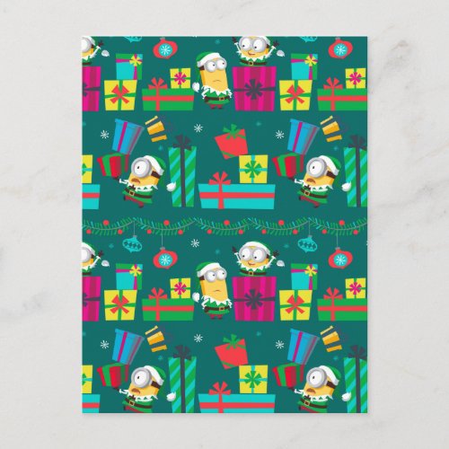 Despicable Me  Christmas Teal Gift Pattern Postcard