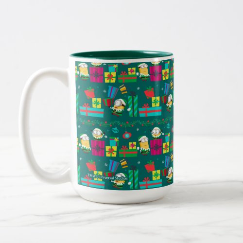 Despicable Me  Christmas Teal Gift Pattern Two_Tone Coffee Mug