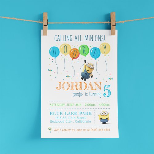 Despicable Me  Minion Balloon Birthday Invitation