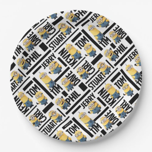 Despicable Me  Minions with Names Pattern Paper Plates