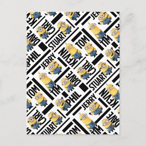 Despicable Me  Minions with Names Pattern Postcard