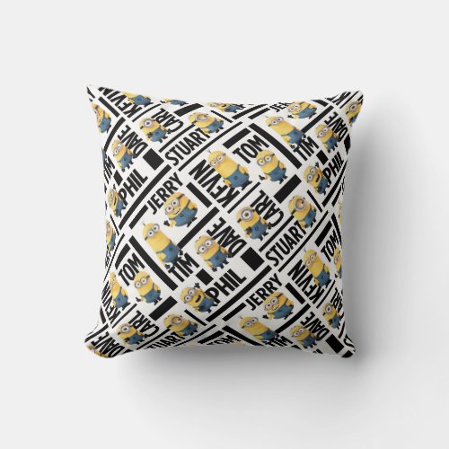 Despicable Me  Minions with Names Pattern Throw Pillow