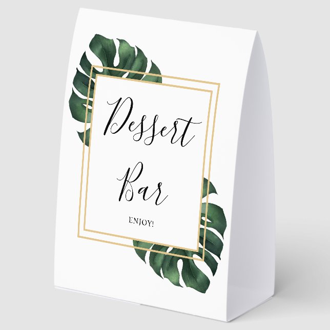 Dessert Bar Monstera Leaf Wedding  Paper Table Tent (Front)