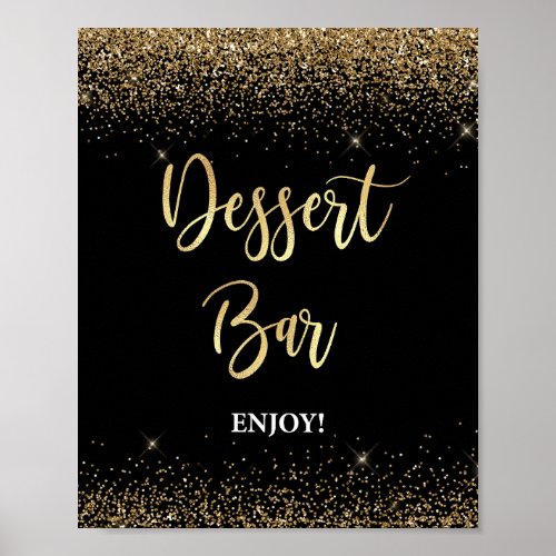 Dessert Bar Sign Black  Gold Glitter Confetti